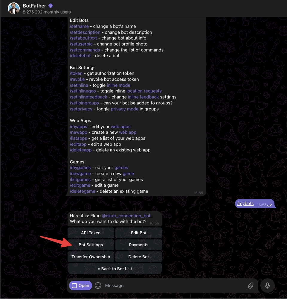 Selecting Bot Settings
