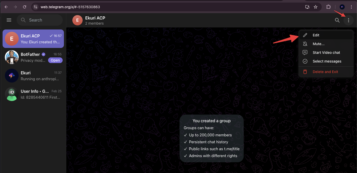 Group edit menu with the three dots highlighted
