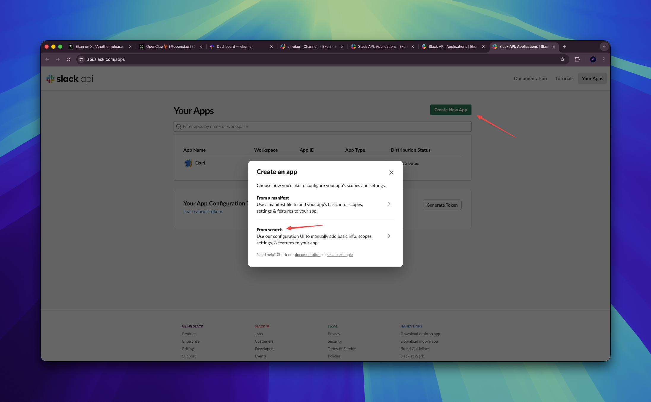 Create a new Slack app and choose 