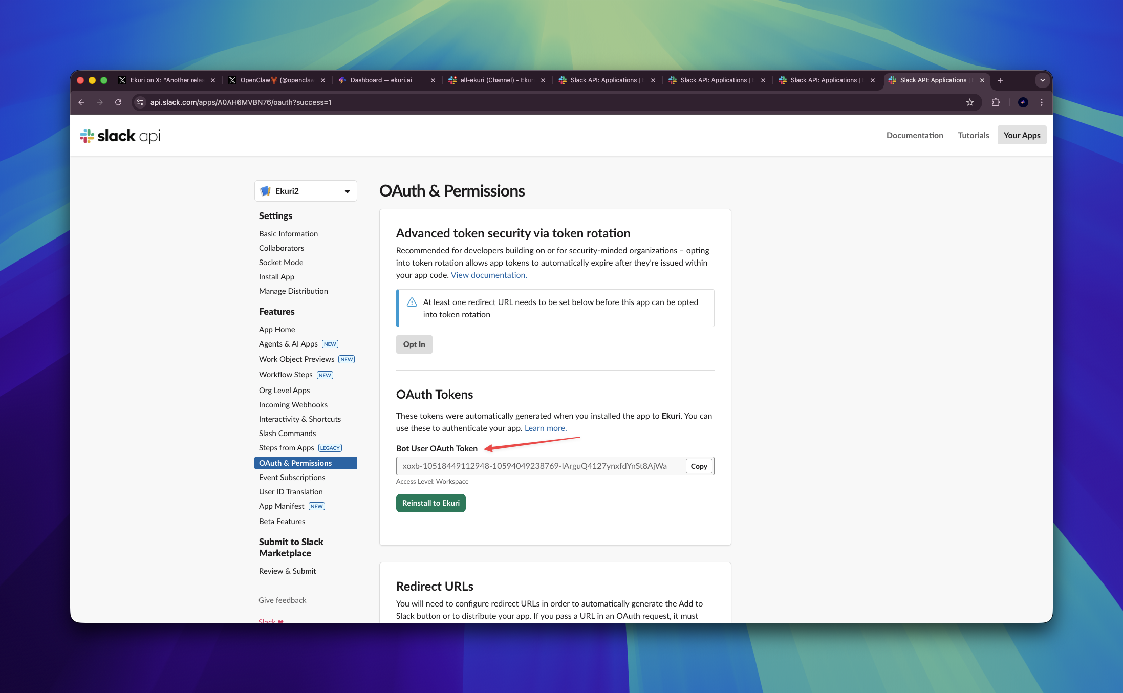 Copy the Bot User OAuth Token