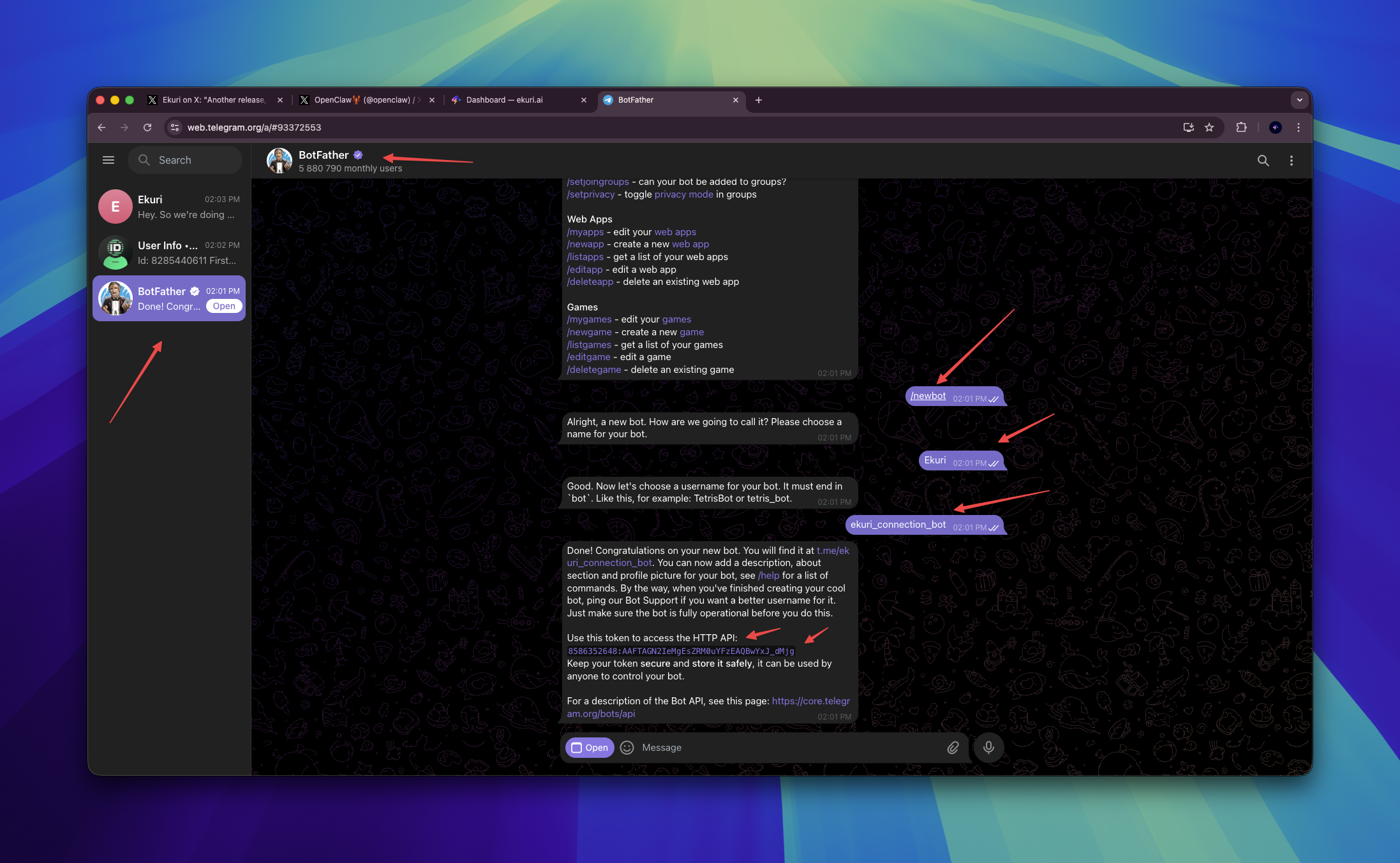 Create a new bot with BotFather and copy the token